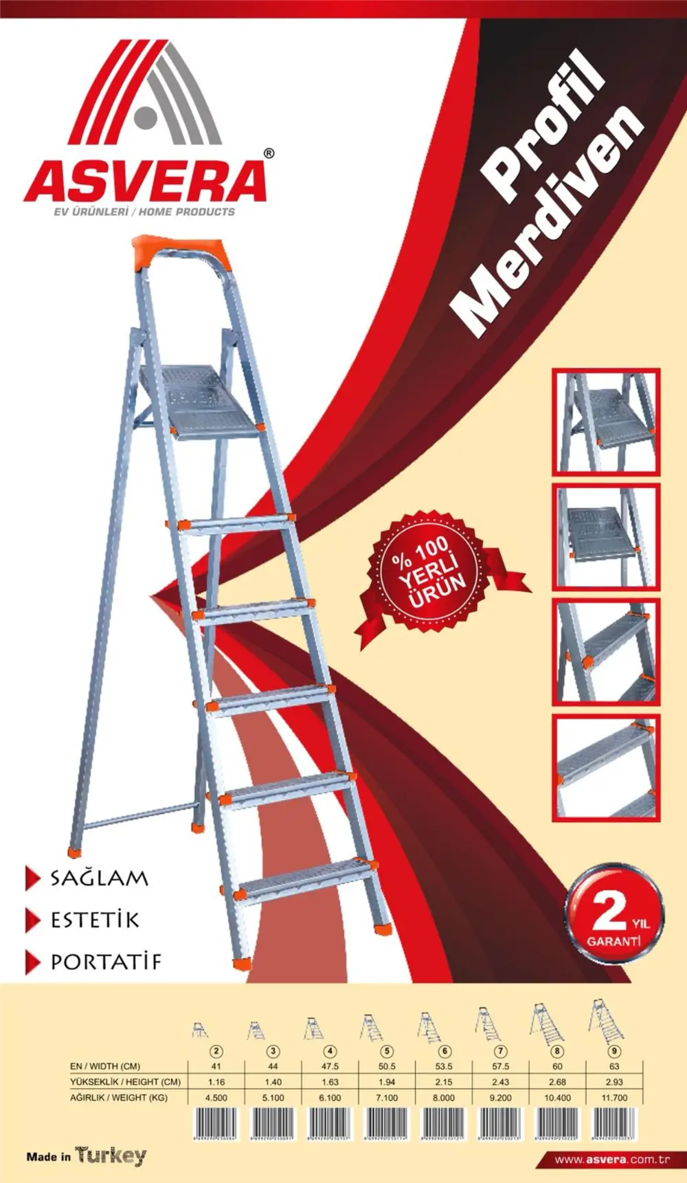 ASVERA 2+1 BASAMAKLI PROFİL MERDİVEN