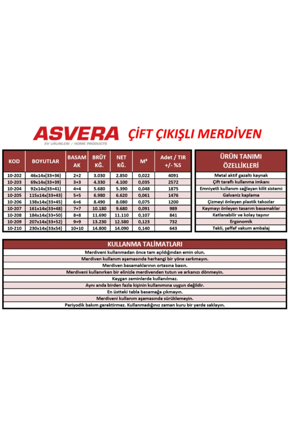 ASVERA 4+4 ÇİFT ÇIKIŞLI PROFİL MERDİVEN