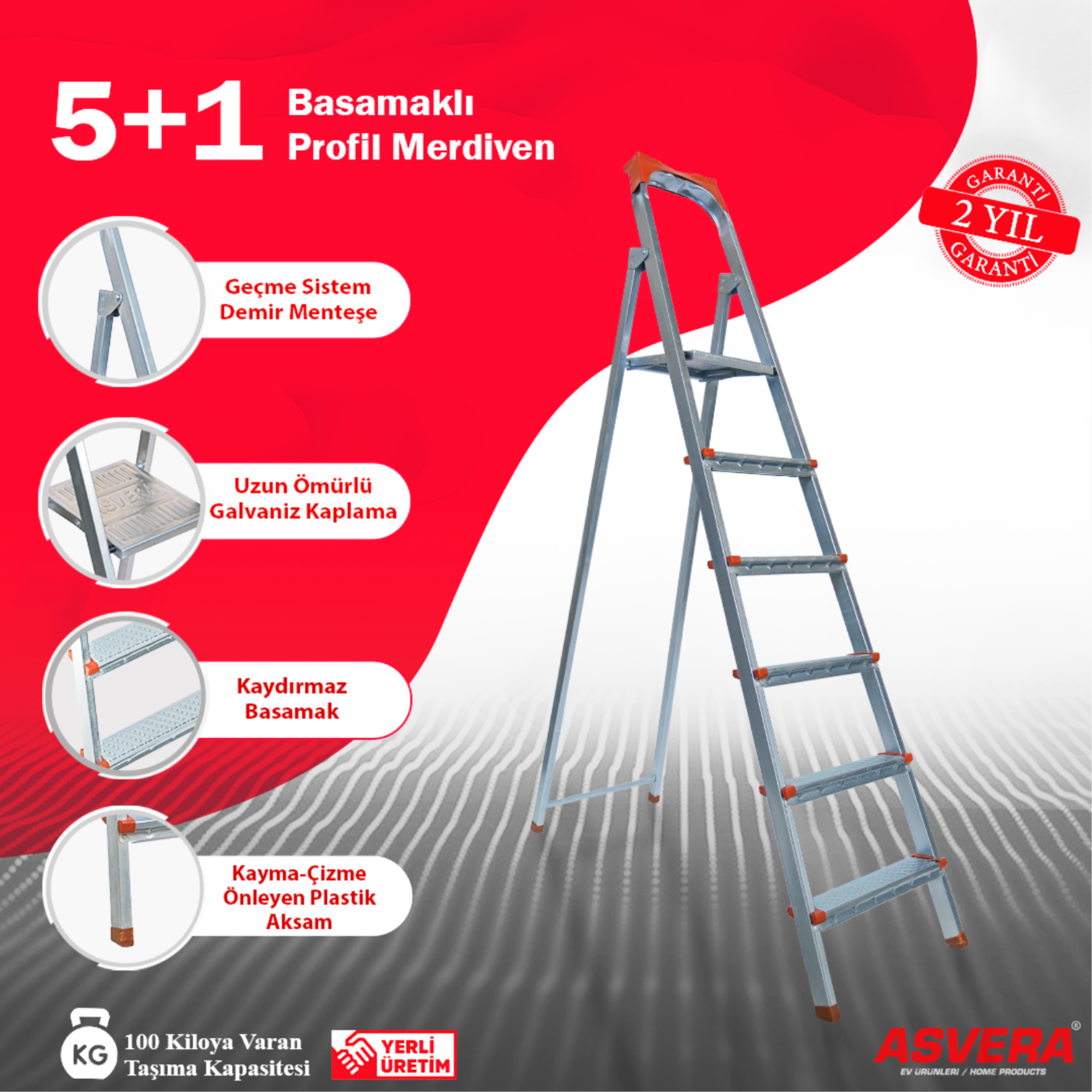 Asvera  5+1 Basamaklı Profil Merdiven – Hafif, Dayanıklı, Ev & İş 