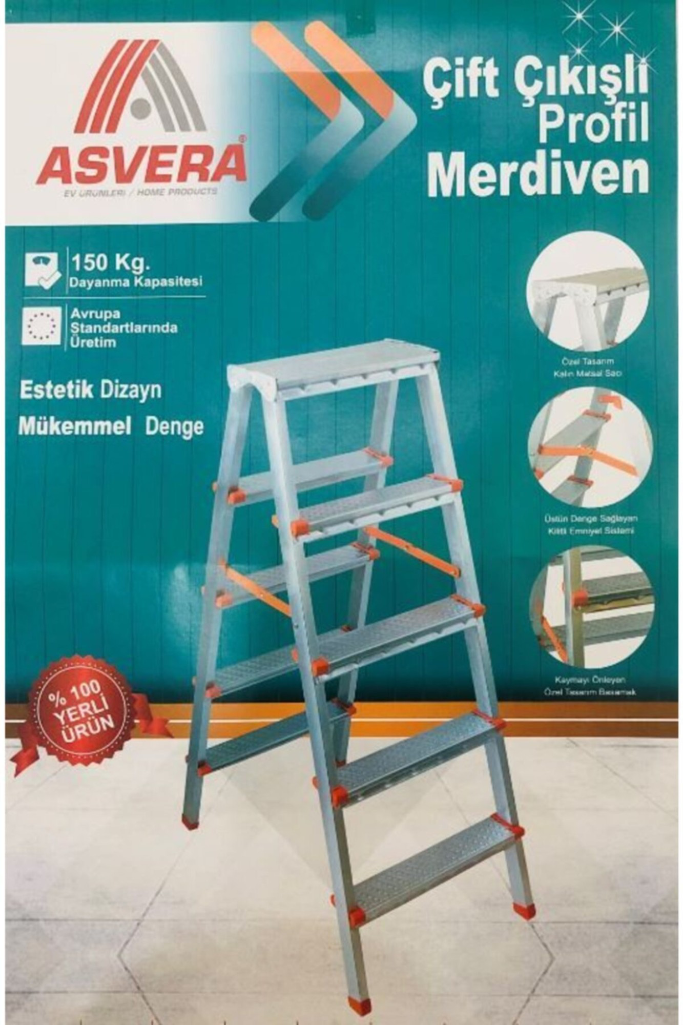 Asvera  5+5 Çift Çıkışlı Profil Merdiven – Profesyonel, Kaymaz, Ev