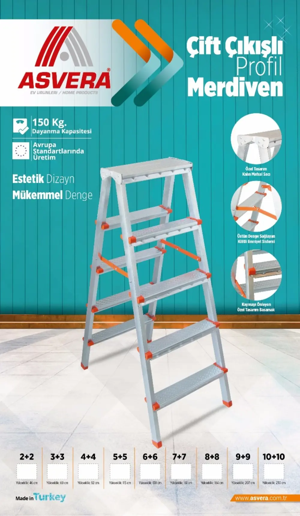 ASVERA 6+6 ÇİFT ÇIKIŞLI PROFİL MERDİVEN