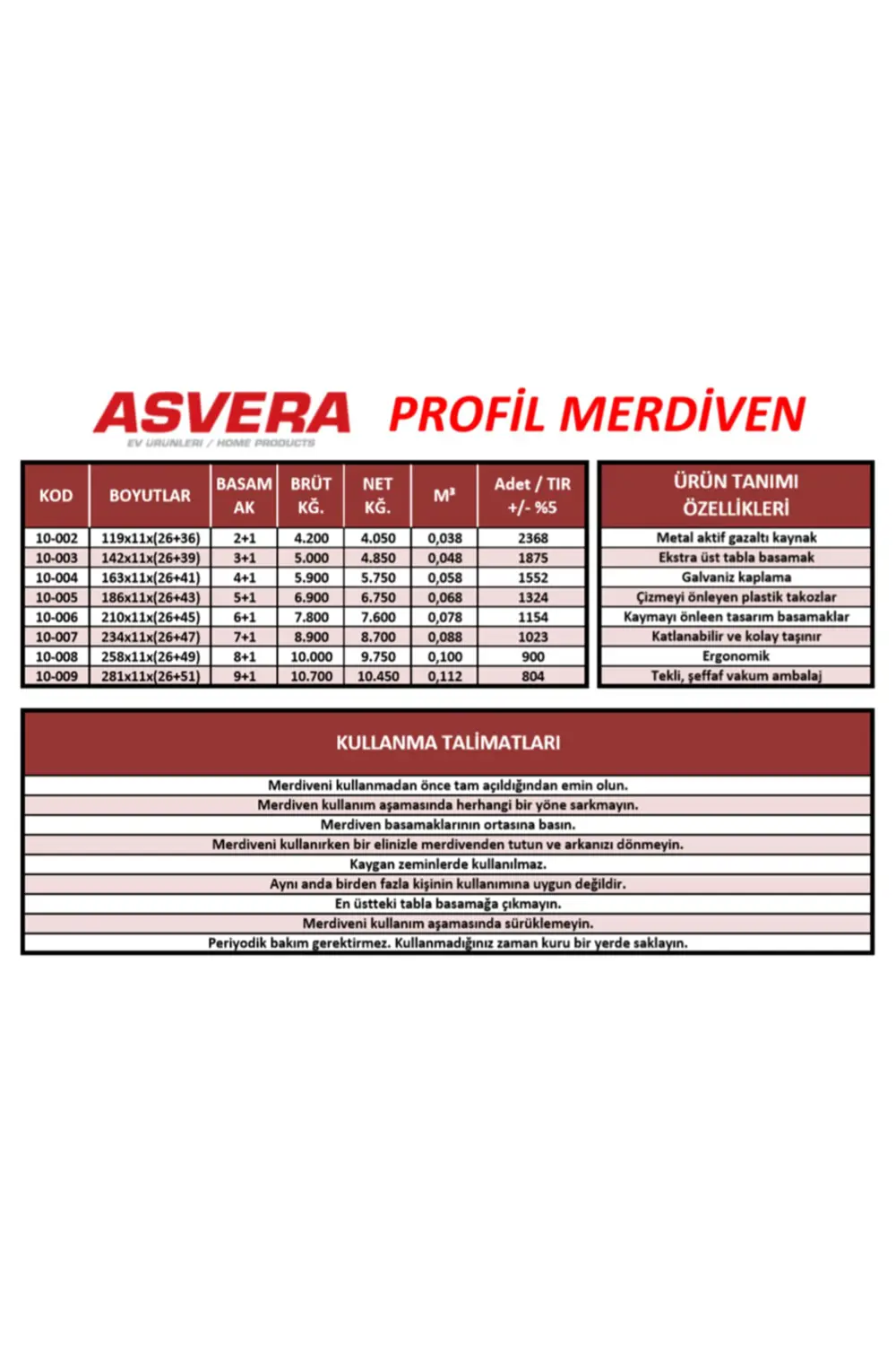 ASVERA 7+1 BASAMAKLI PROFİL MERDİVEN
