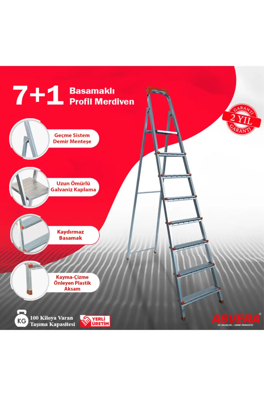 ASVERA 7+1 BASAMAKLI PROFİL MERDİVEN