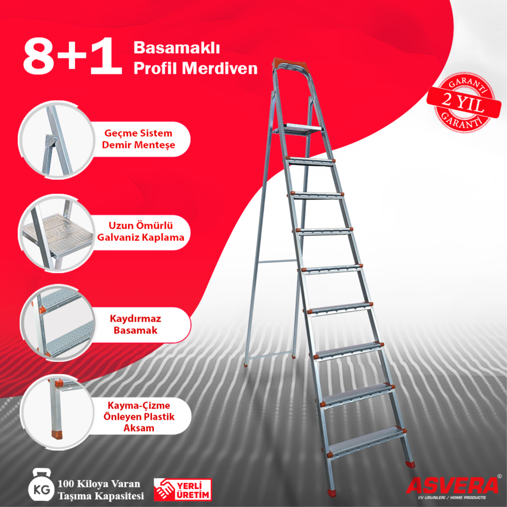 ASVERA 8+1 BASAMAKLI PROFİL MERDİVEN