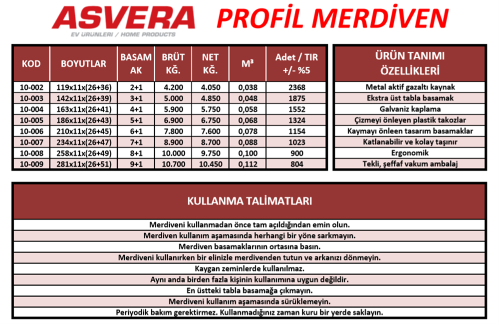 ASVERA 8+1 BASAMAKLI PROFİL MERDİVEN
