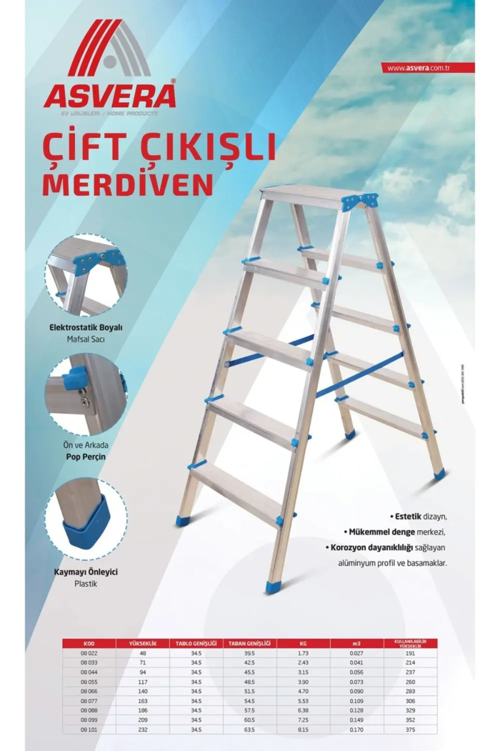 ASVERA ALÜMİNYUM 5+5 ÇİFT ÇIKIŞLI MERDİVEN