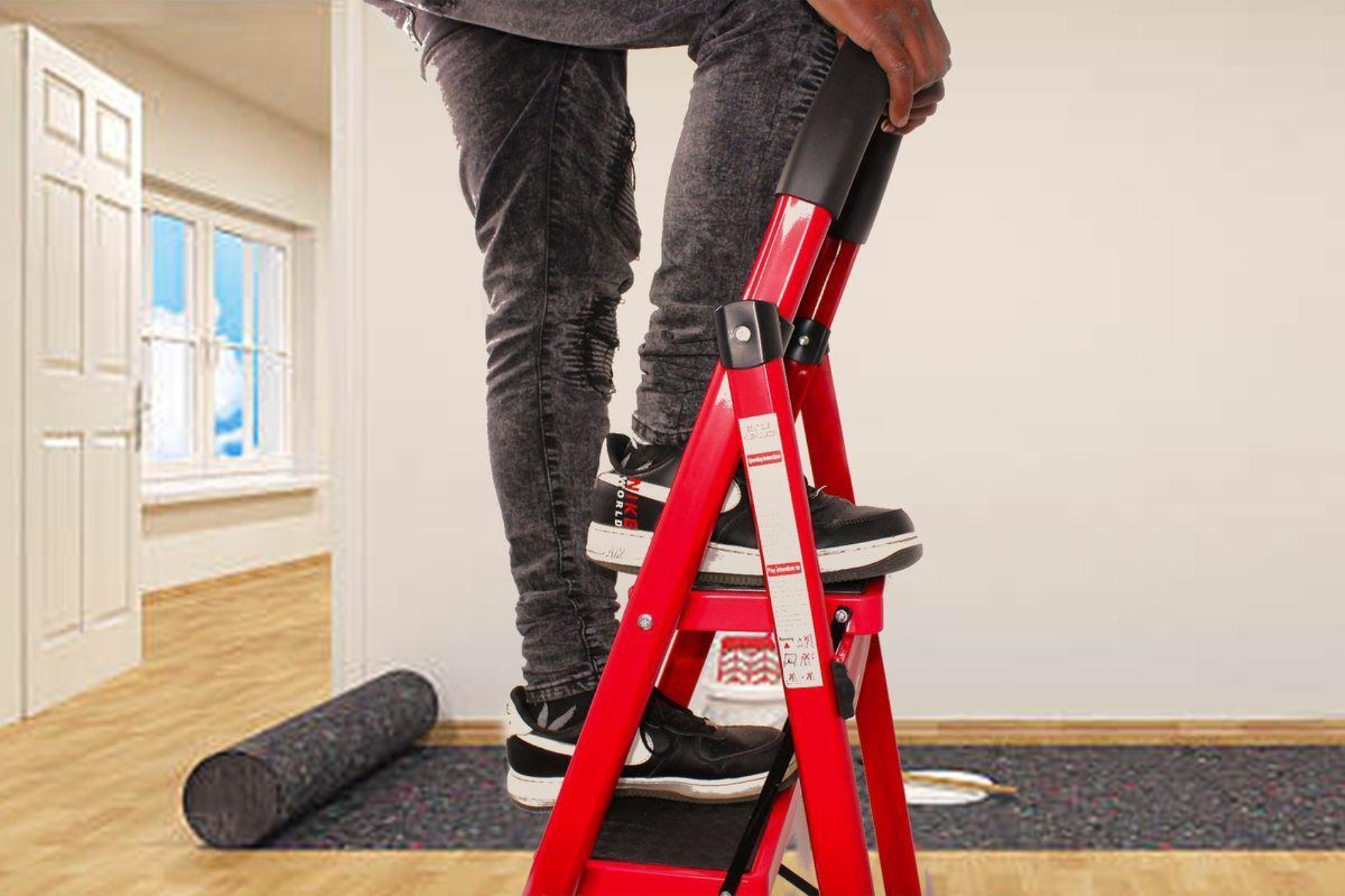 Asvera  Patika 4’Lü Ev Tipi Merdiven – Şık Kırmızı Renk, Hafif, Ka