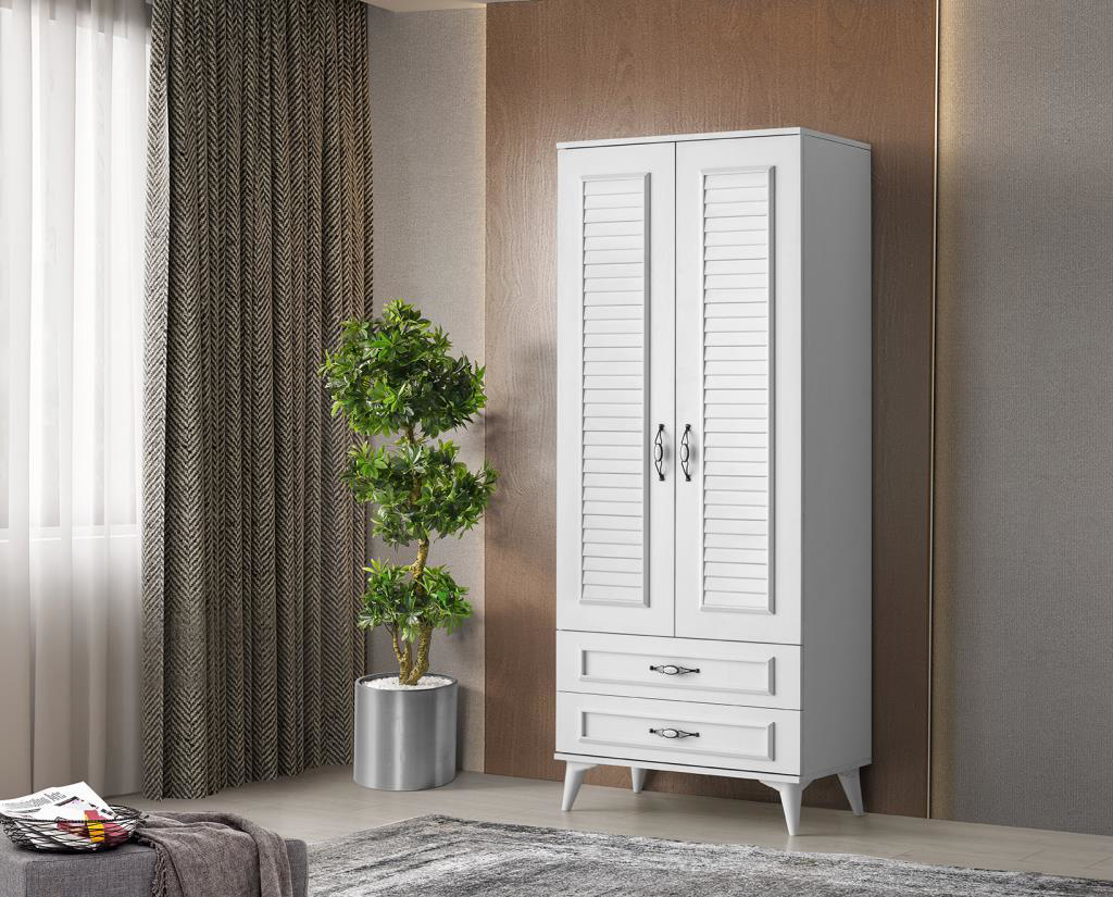 Sivas Gözde Mobilya Asya 2 Kapili 2 Çekmeceli Gardirop Elbise Dolabi 80X46x195