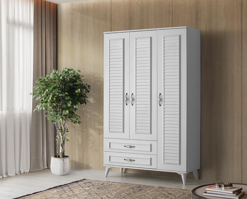 Sivas Gözde Mobilya Asya 3 Kapili 2 Çekmeceli Gardirop Elbise Dolabi 120X46x195