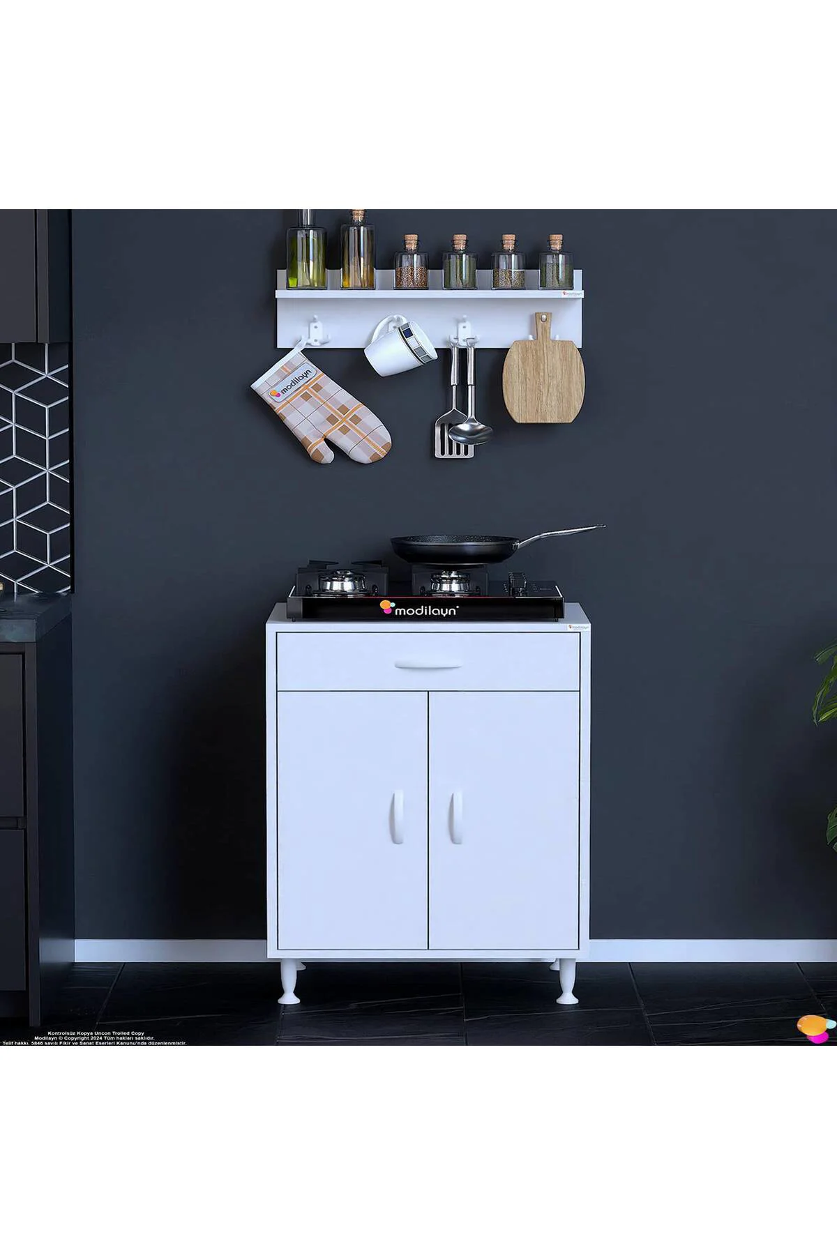 Asya Beyaz Set Ocak Altı 65 cm Tüp Hazneli Mutfak Dolabı 65x88x56