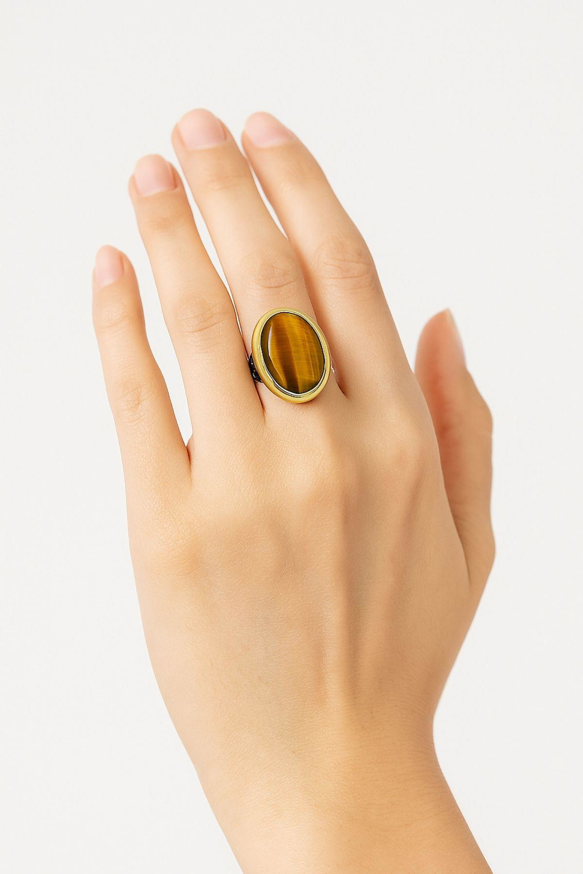 Asya Serisi Doğal Taşlı Kaplan Gözü El İşi Otantik Gümüş Kadın Yü