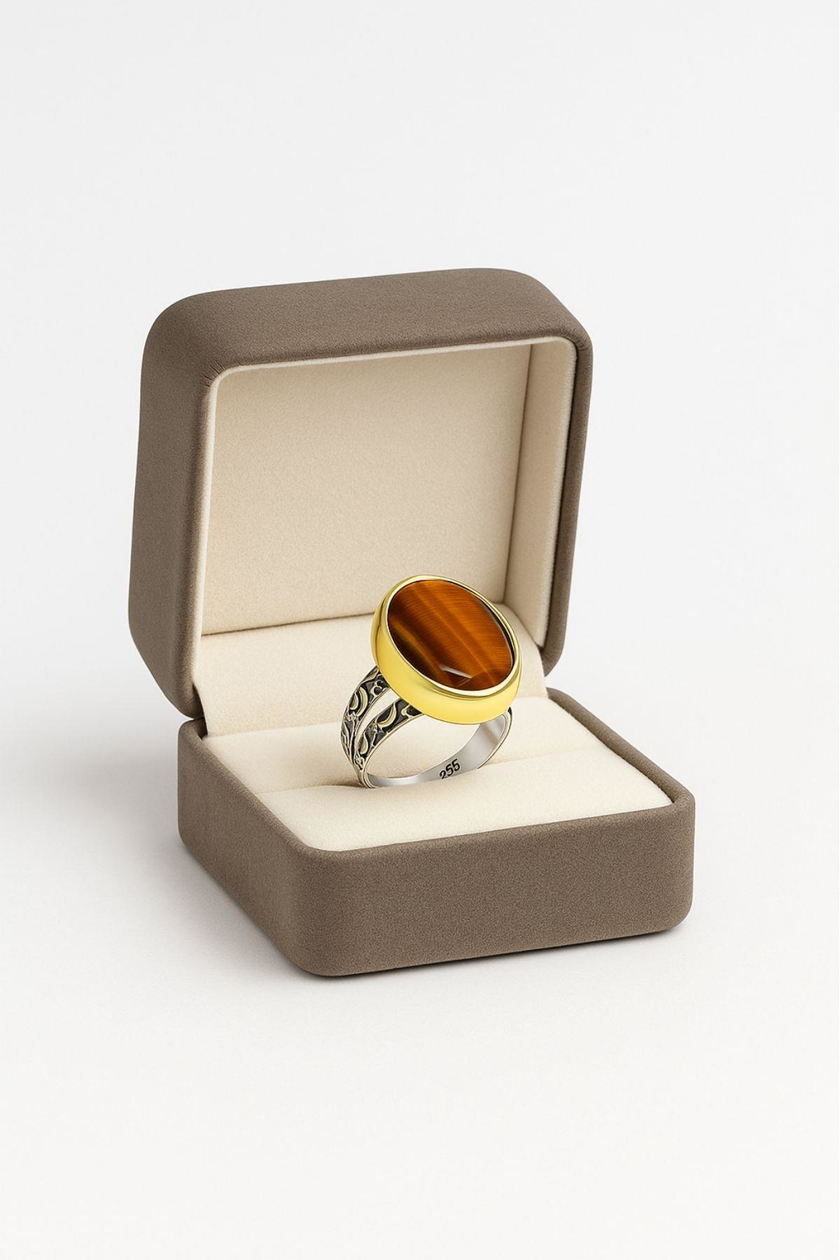 Asya Serisi Doğal Taşlı Kaplan Gözü El İşi Otantik Gümüş Kadın Yü