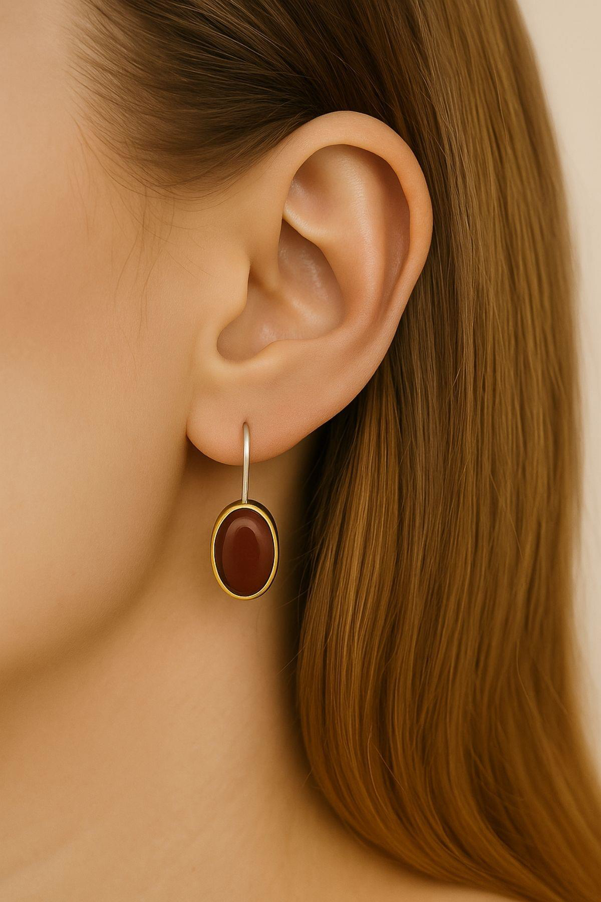 Beyisa Asya Serisi El İşi Gümüş Akik Taşlı Bayan Küpe