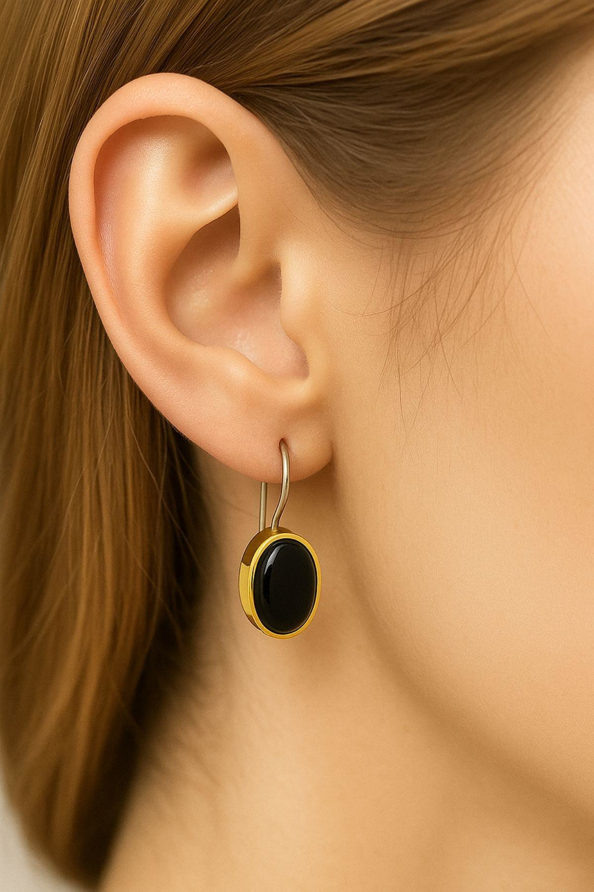 Beyisa Asya Serisi El İşi Gümüş Siyah Oniks Taşlı Bayan Küpe