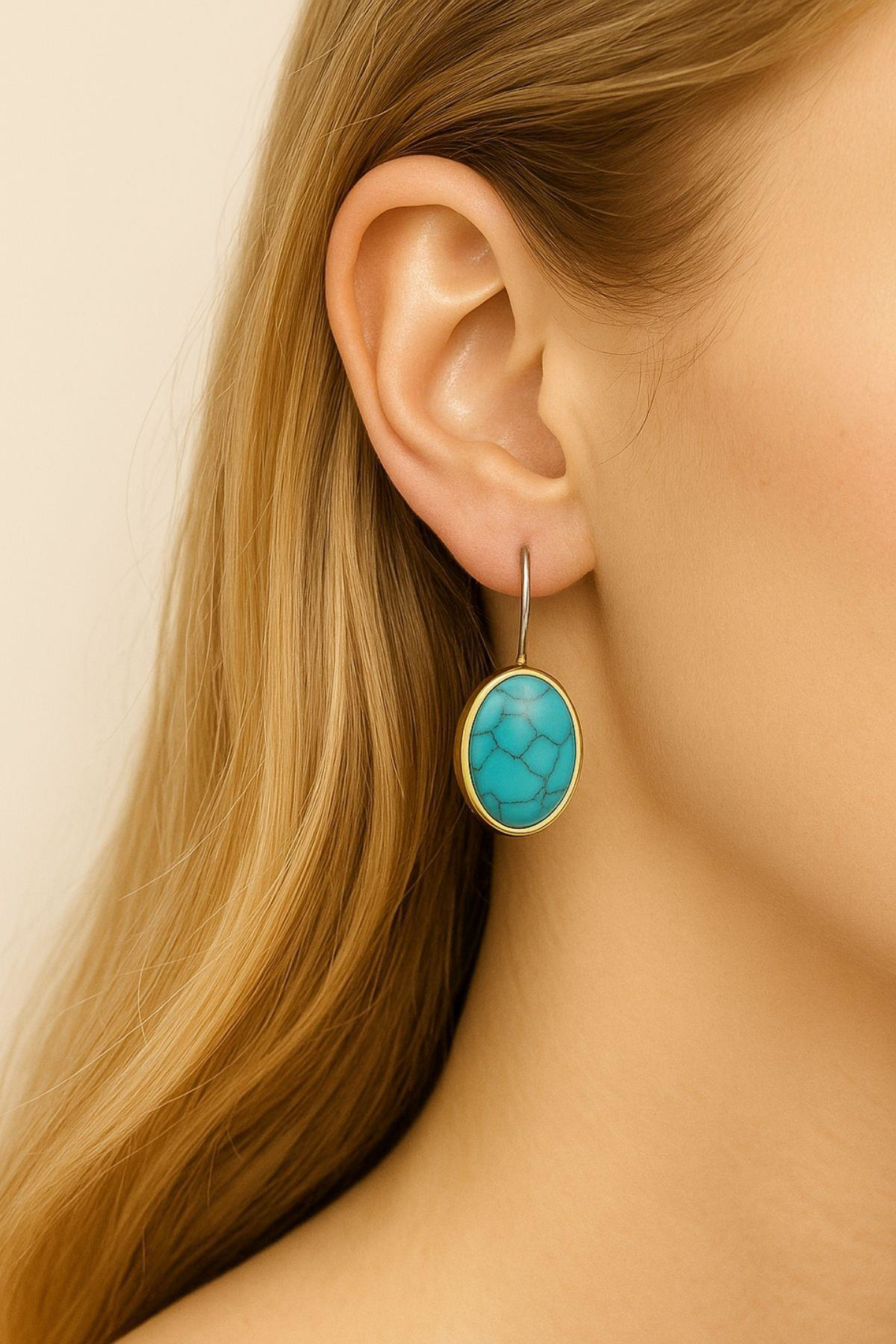 Beyisa Asya Serisi El İşi Gümüş Firüze Taşlı Bayan Küpe