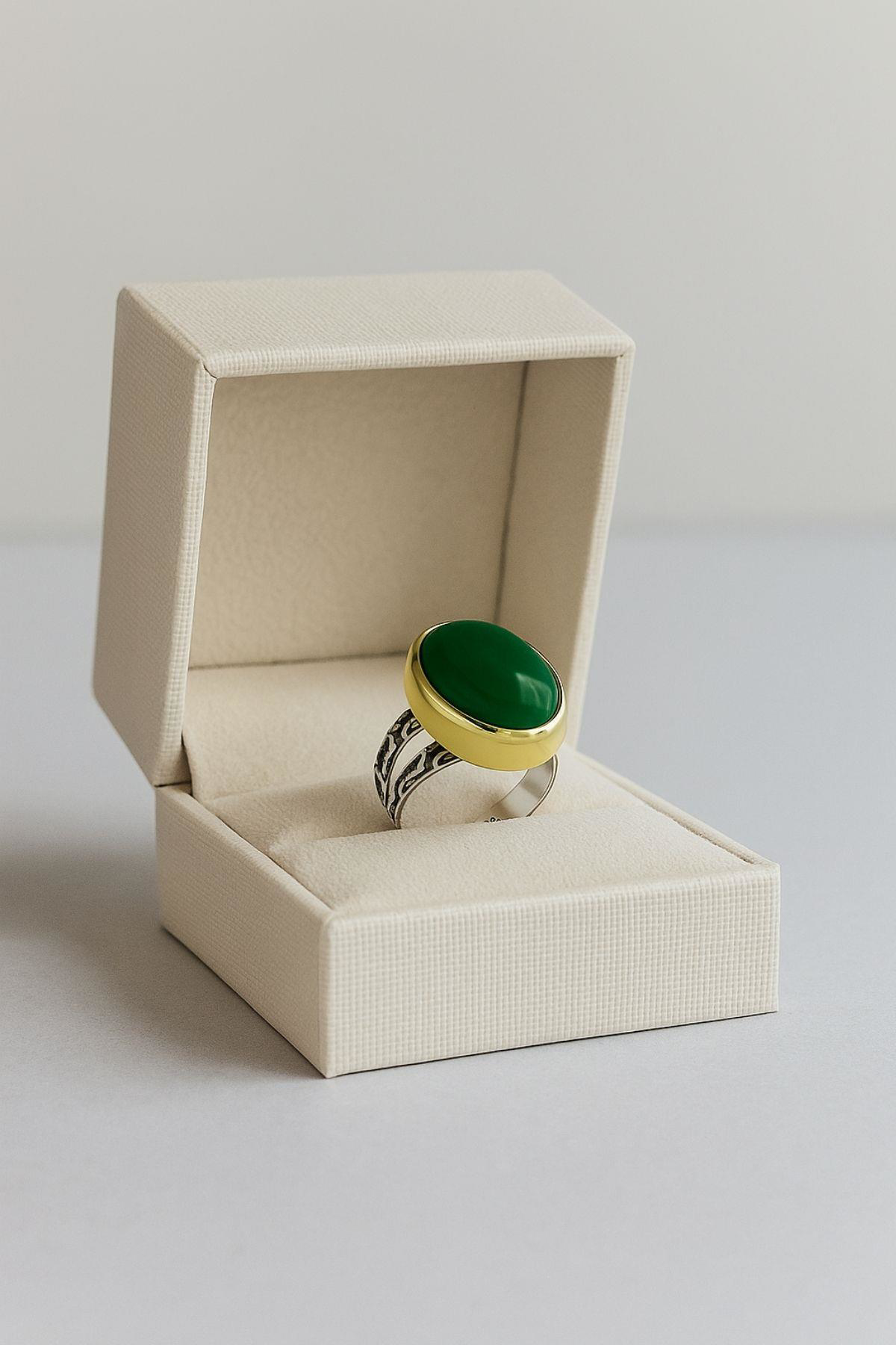 Asya Serisi Gümüş Yeşil Akik Bayan Yüzük