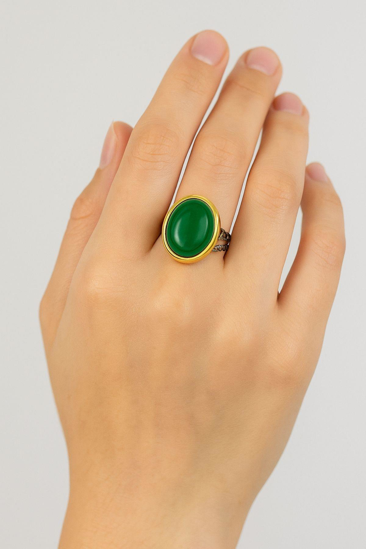 Asya Serisi Gümüş Yeşil Akik Bayan Yüzük