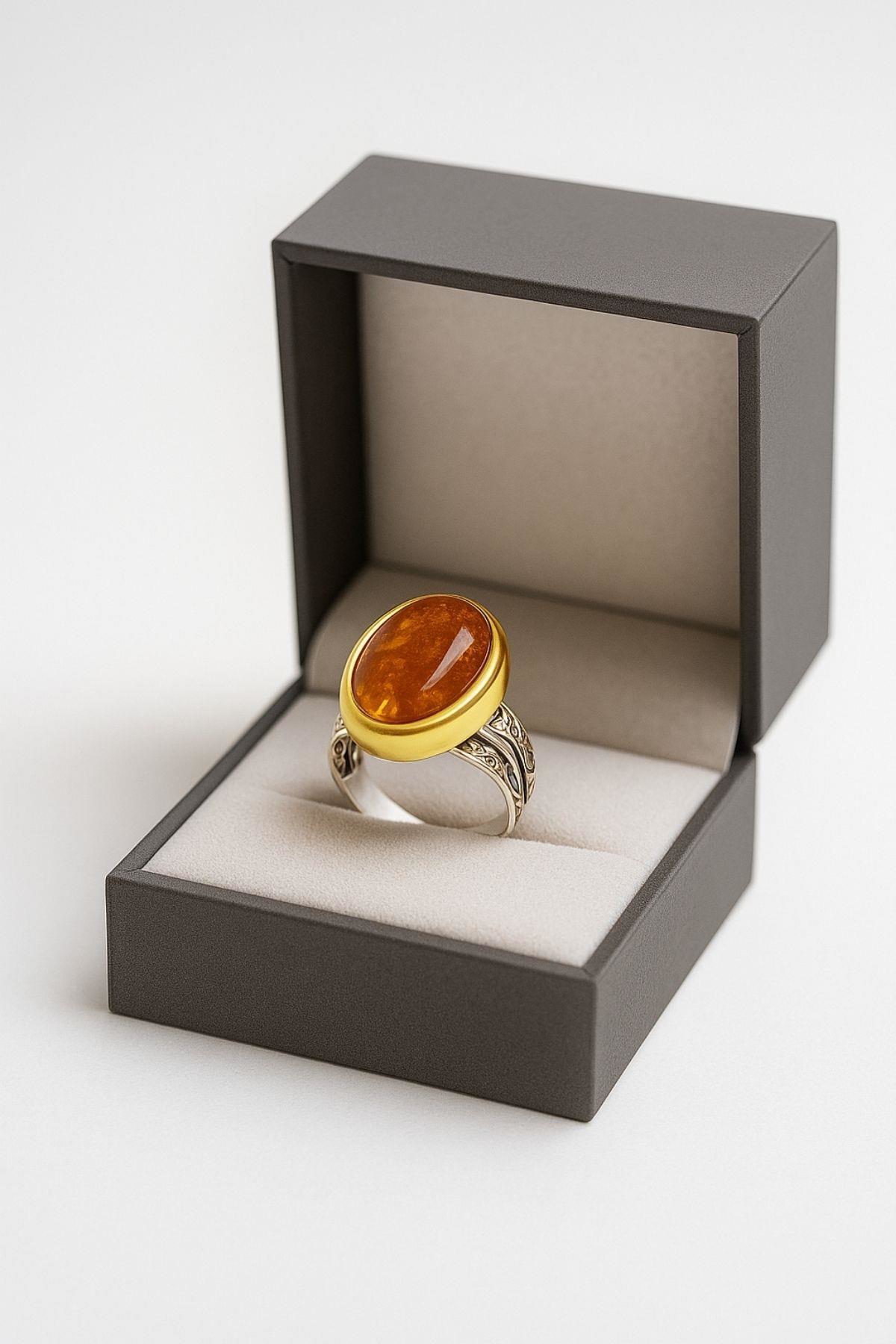 Asya Serisi Gümüş Kehribar Benzetmesi Zirkon Taşlı Bayan Yüzük