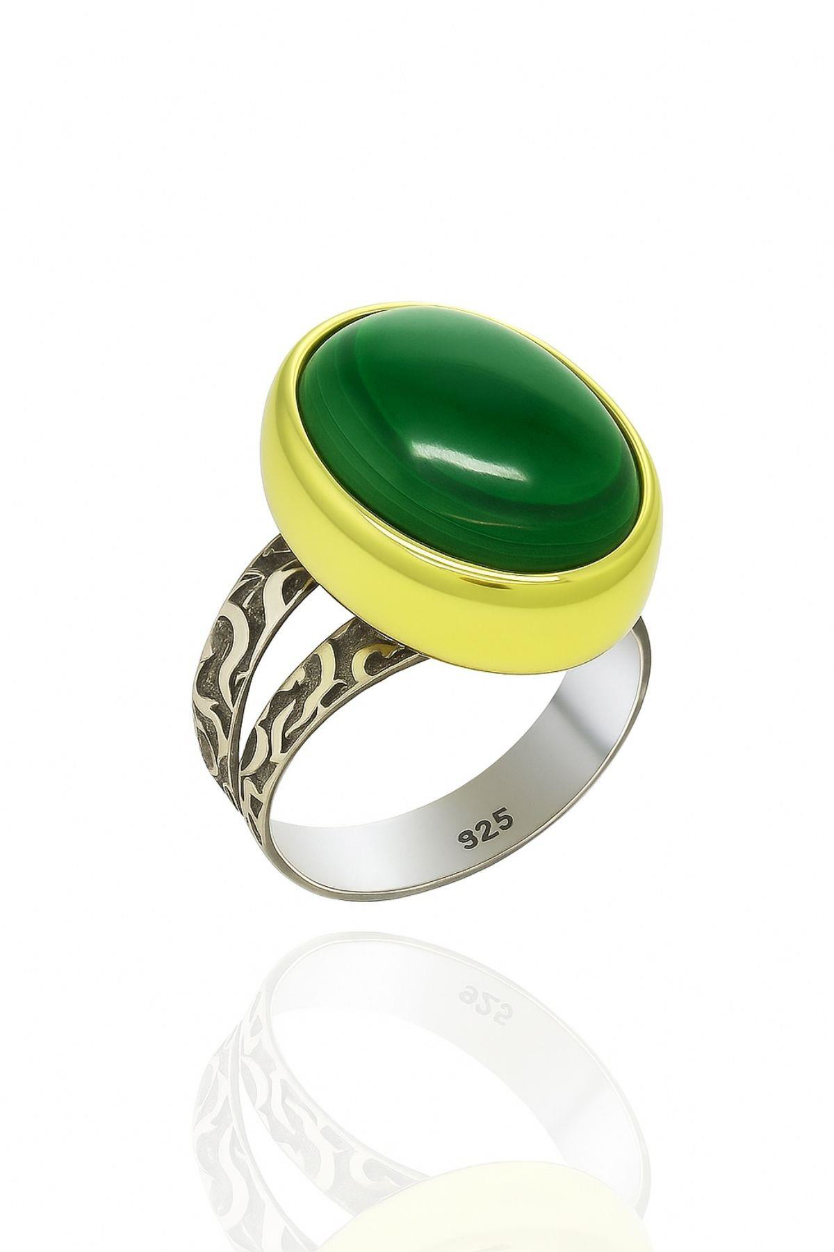 Asya Serisi Gümüş Yeşil Akik Bayan Yüzük