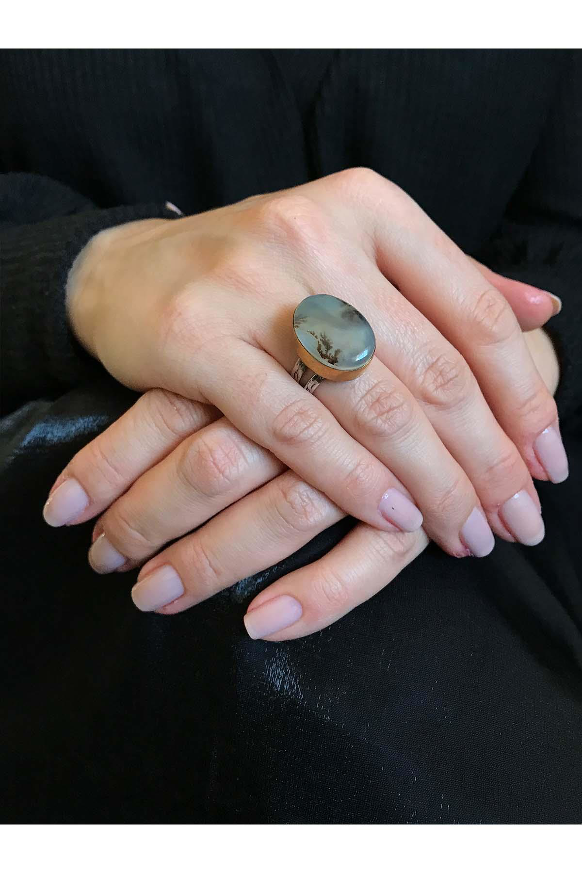 Asya Serisİ Gümüş Yemen Akiği Bayan Otantik Yüzük 925 Ayar Ayarla
