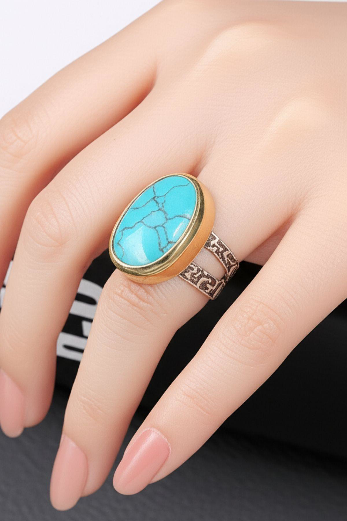 Asya Serisi Gümüş Firüze Taşlı Bayan Otantik  Yüzük