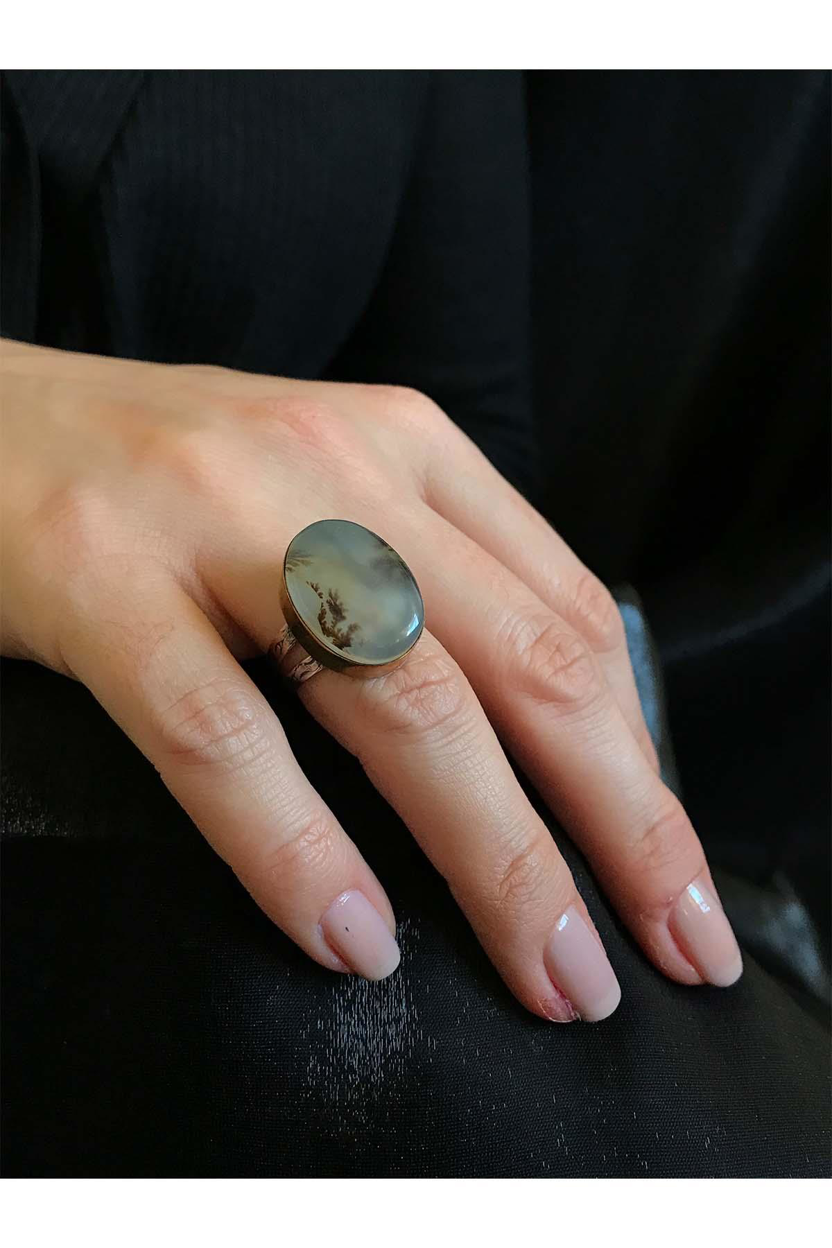 Asya Serisİ Gümüş Yemen Akiği Bayan Otantik Yüzük 925 Ayar Ayarla