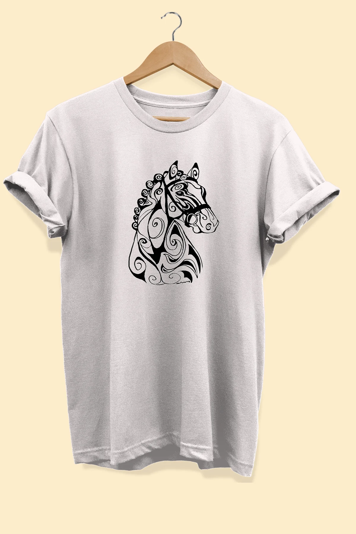 At Baskılı %100 Pamuk (oversize) Büyük Beden T-shirt