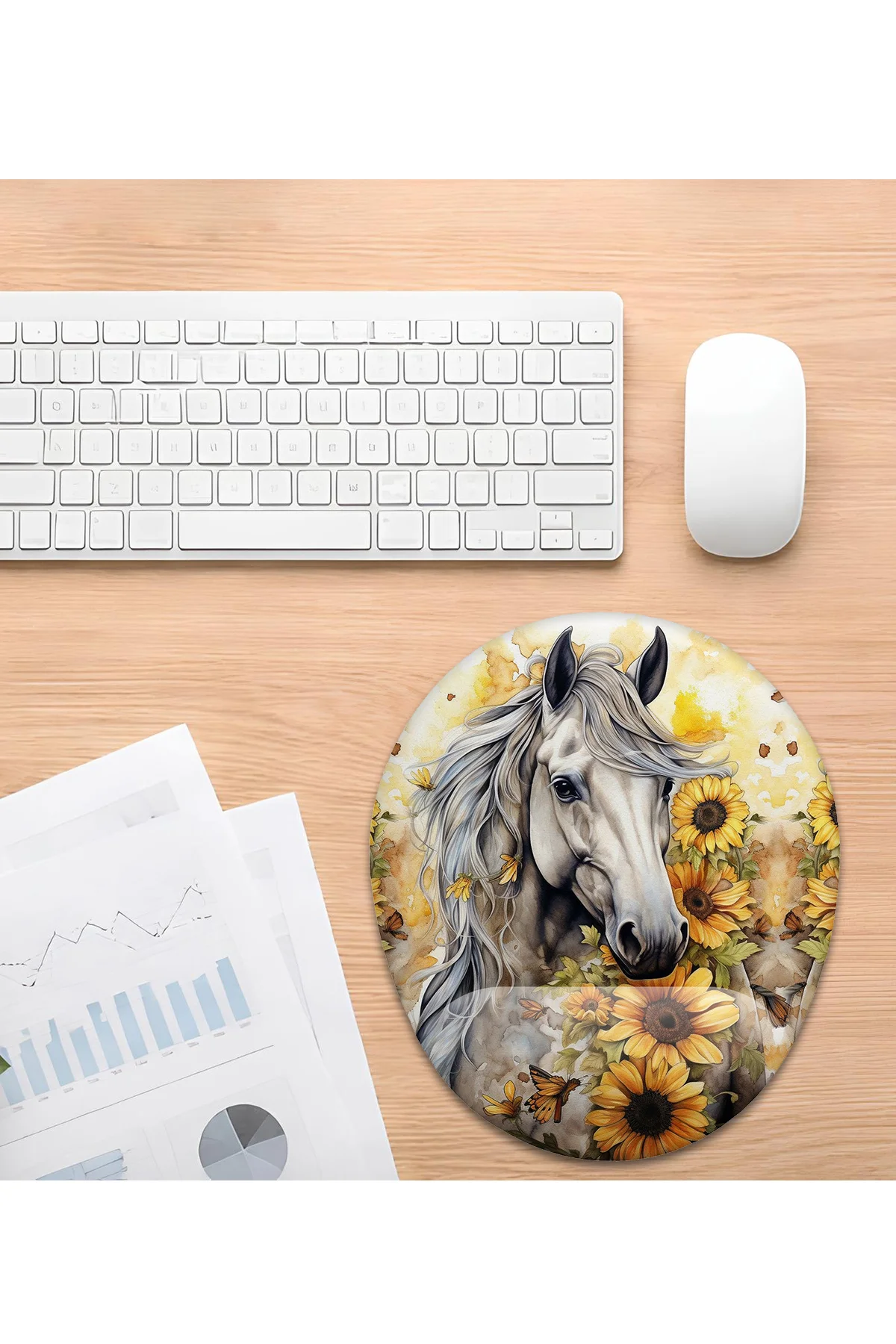 At Desenli Bilek Destekli Mouse Pad Ergonomik Kaymaz Taban Mousep