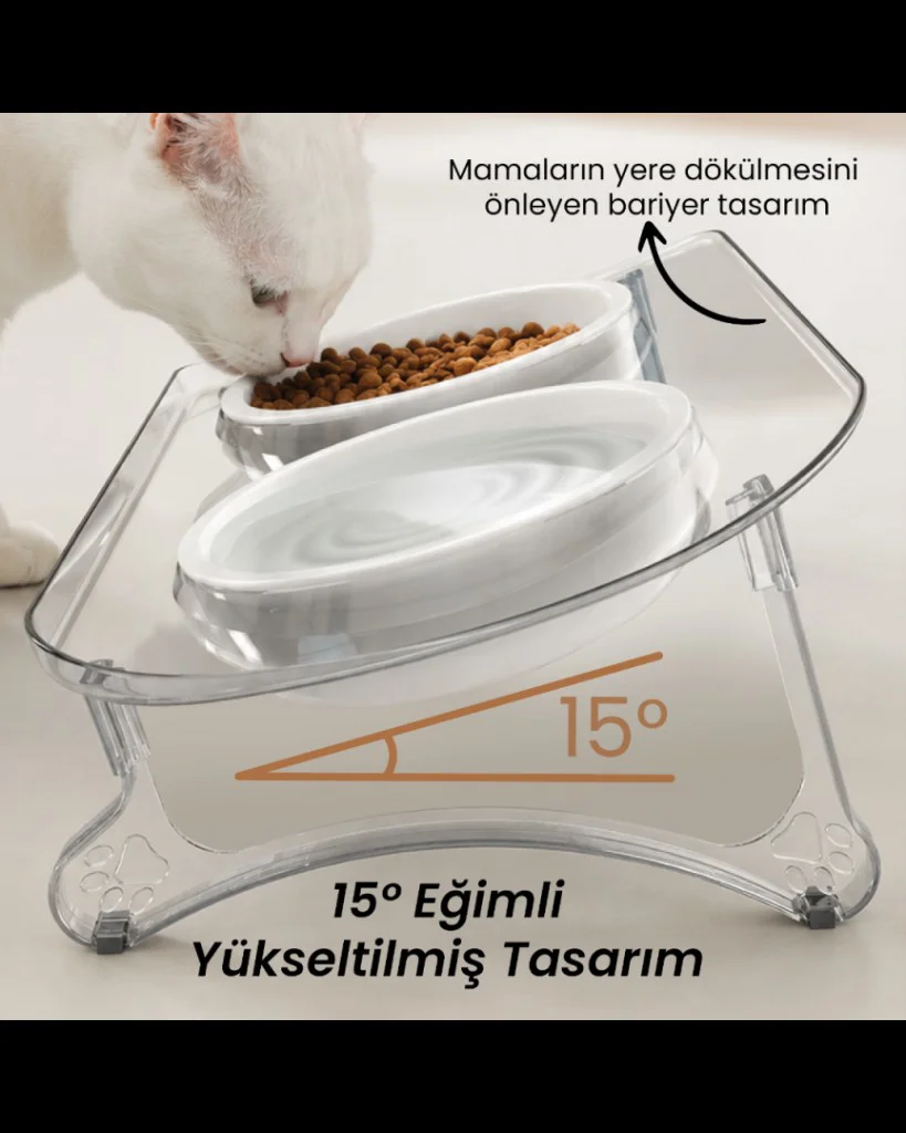 Atapet Çift Kaseli 15° Eğimli Yükseltilmiş Kedi Köpek Mama Kabı Atapet Çift Kaseli 15° Eğimli Yükseltilmiş Kedi Köpek Mama Kabı