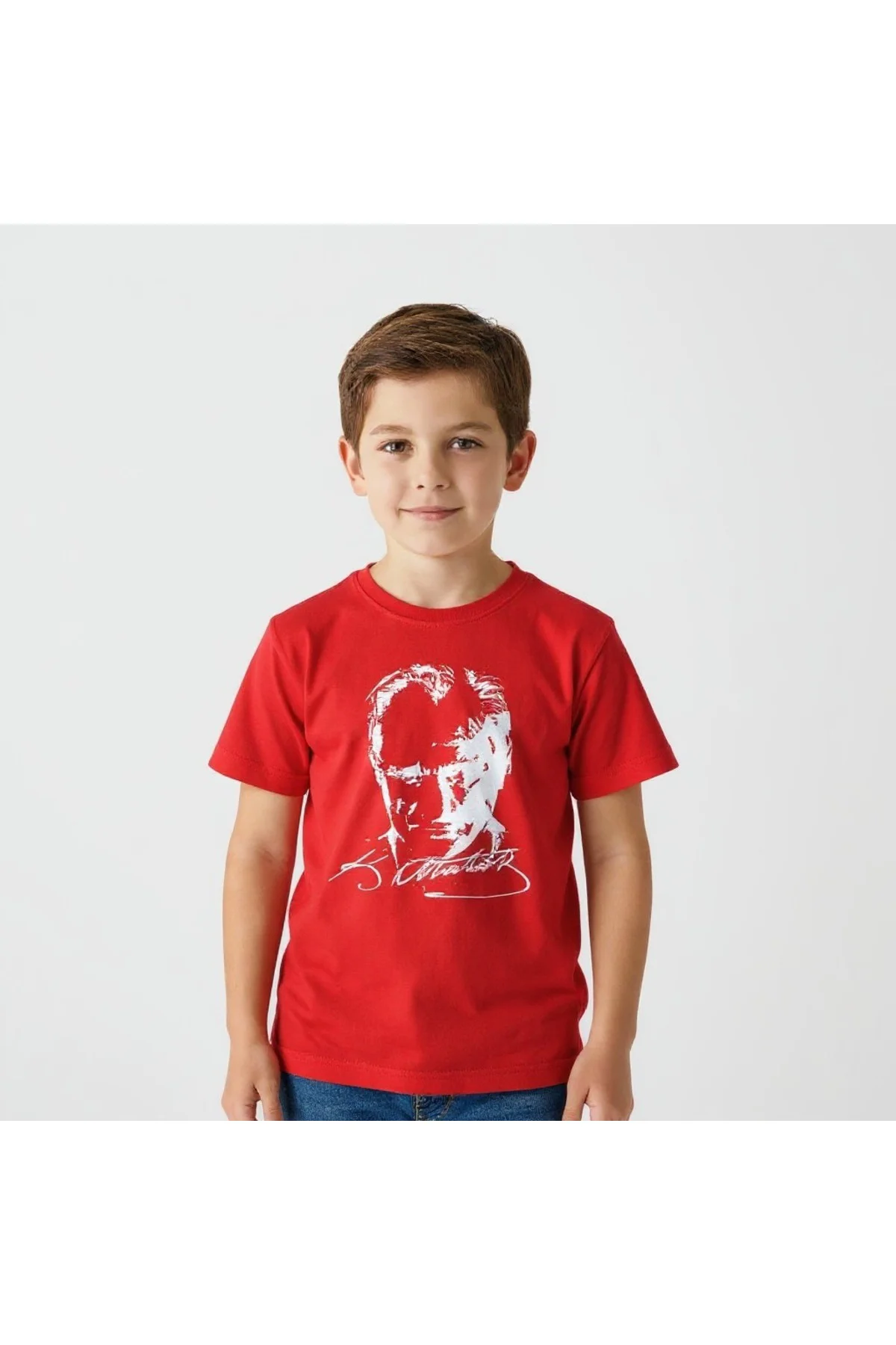 Atatürk Baskılı Çocuk Tişört Unisex Pamuklu Kısa Kollu Tişört