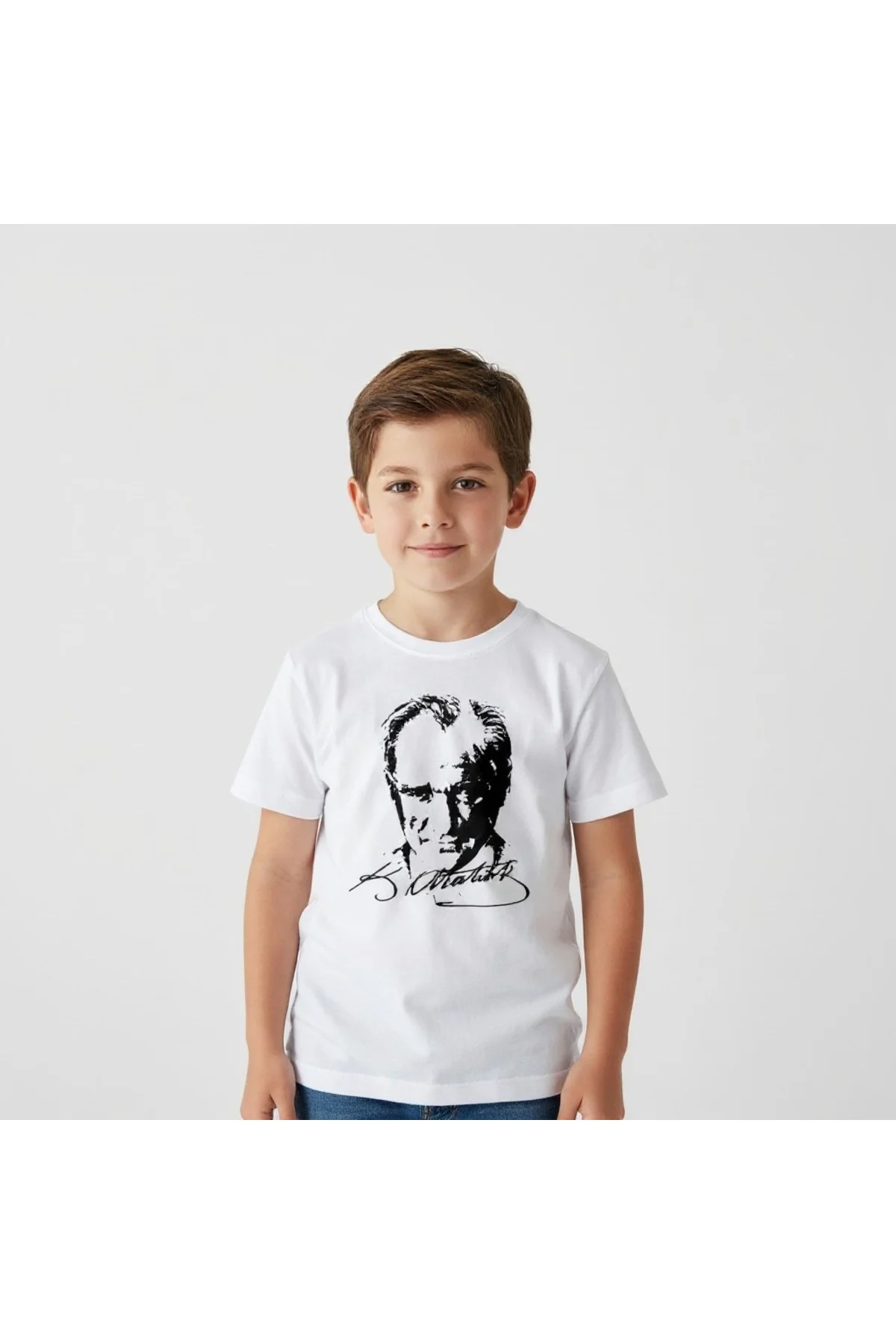Atatürk Baskılı Çocuk Tişört Unisex Pamuklu Kısa Kollu Tişört
