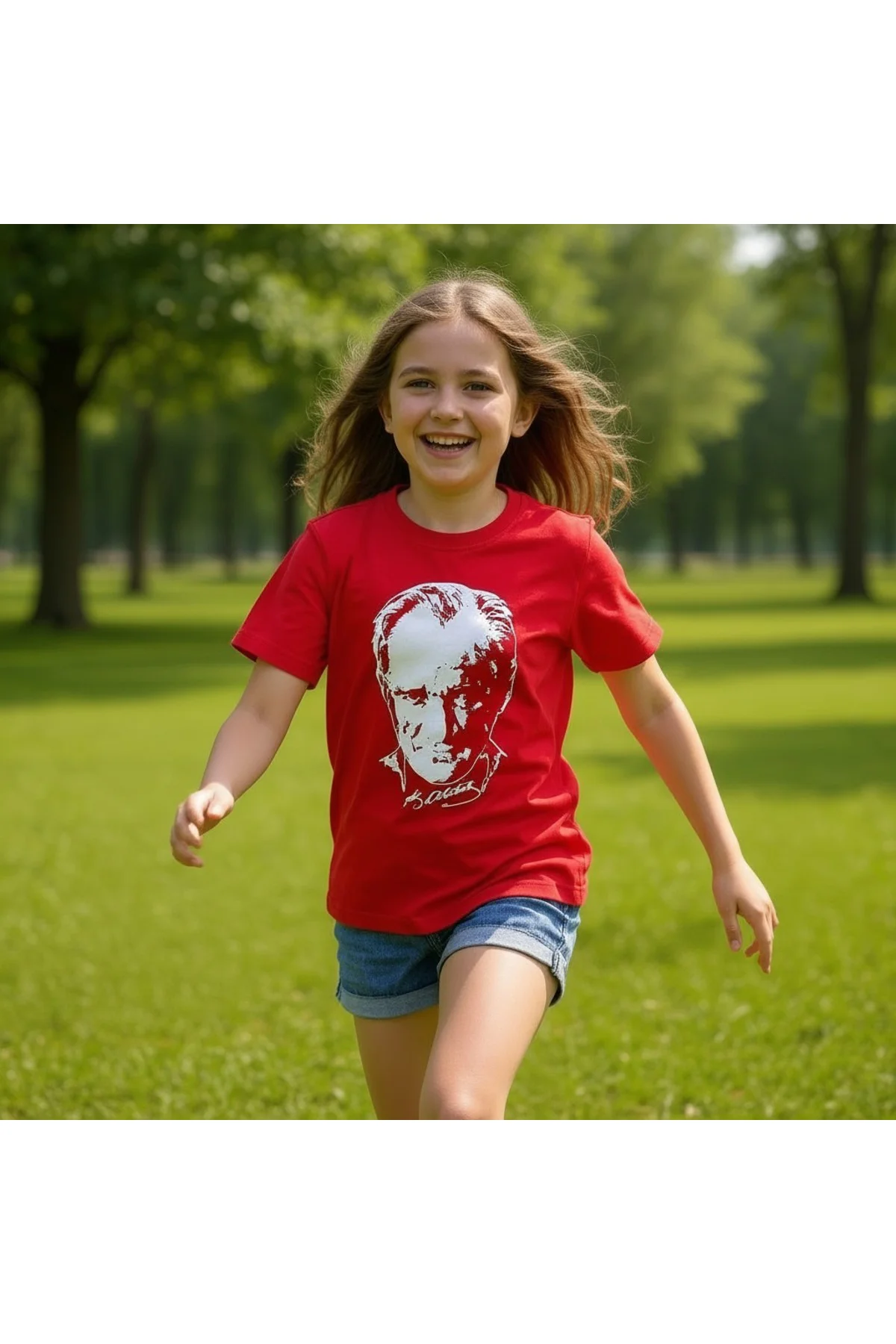 Atatürk Baskılı Çocuk Tişört Unisex Pamuklu Kısa Kollu Tişört