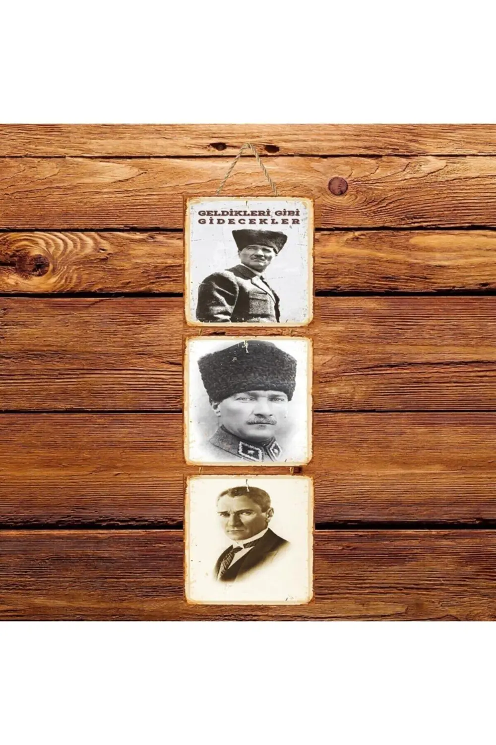 Atatürk Geldikleri Gibi Gidecekler Üçlü Retro Ahşap Poster