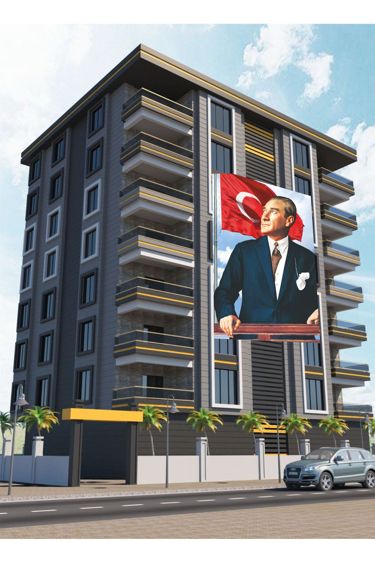 Özel Flama Bayrak Atatürk Posteri Cephe 200X300cm