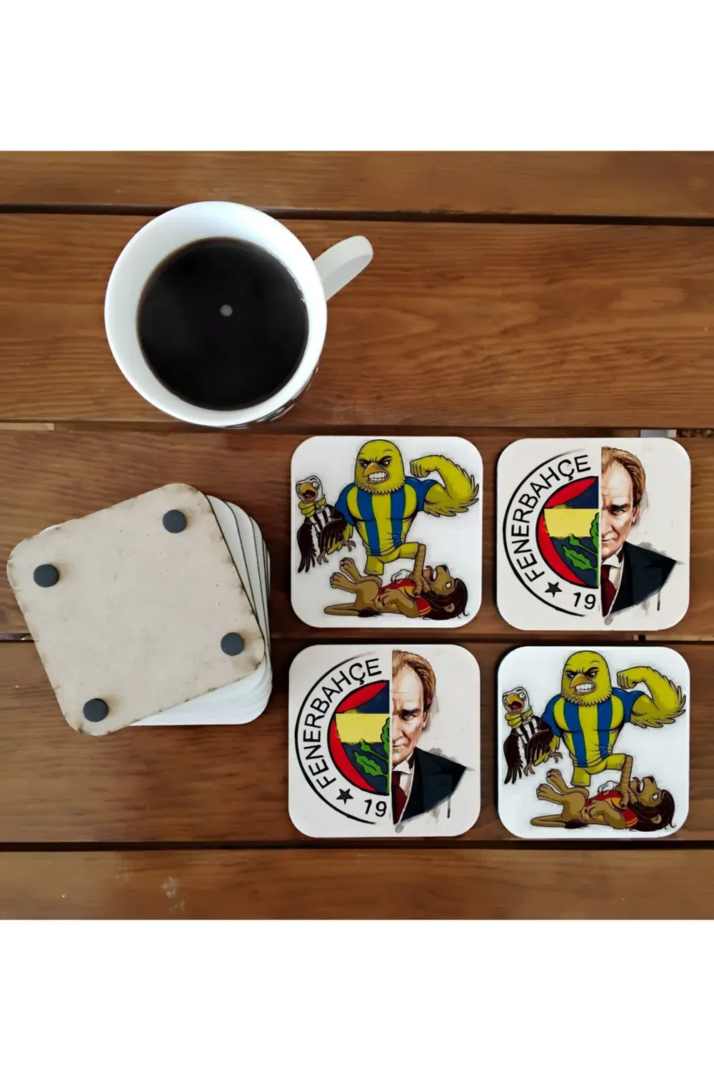 Atatürk - sarı kanarya  - sarı lacivert  - taraftar ahşap bardak