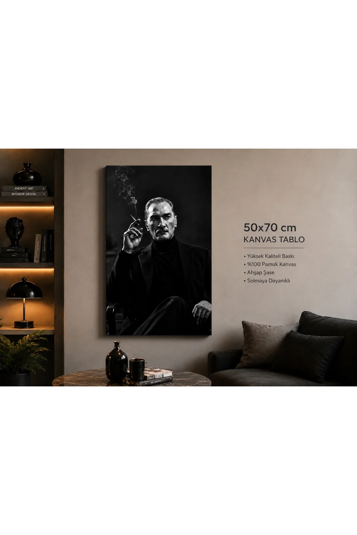Atatürk Siyah Beyaz Kanvas Tablo 50x70 cm | Premium Kalite Dekoratif Duvar Tablosu Fiyatı, Yorumları ve Özellikleri