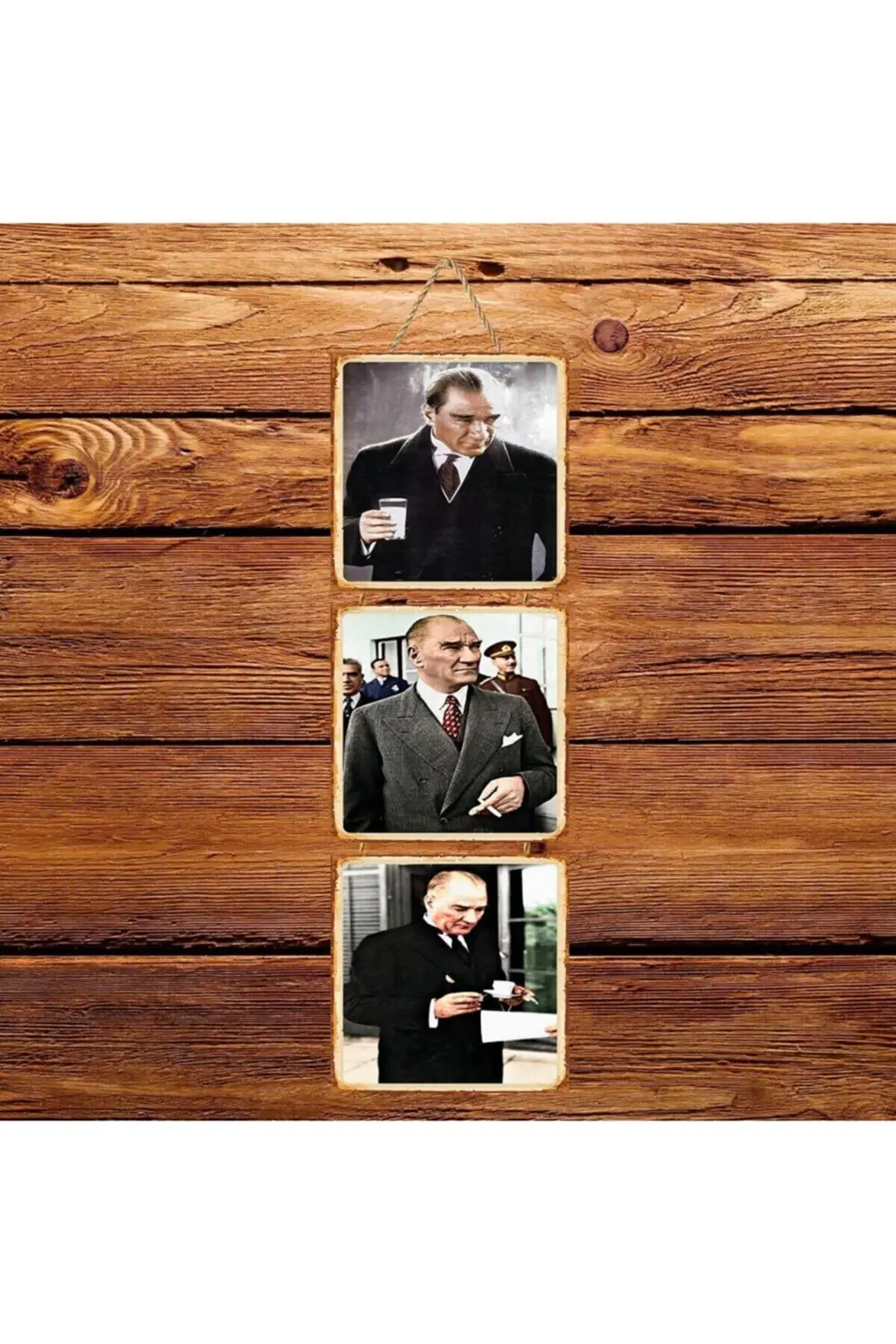 Atatürk Üçlü Retro Ahşap Poster Atatürk Üçlü Retro Ahşap Poster