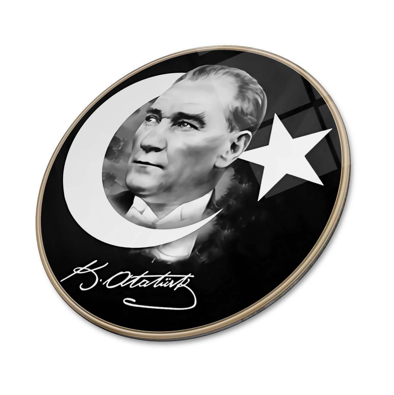 Atatürk Yuvarlak Cam Tablo | Hediyelik, Dekoratif, Ofis, Mutfak Atatürk Yuvarlak Cam Tablo | Hediyelik, Dekoratif, Ofis, Mutfak