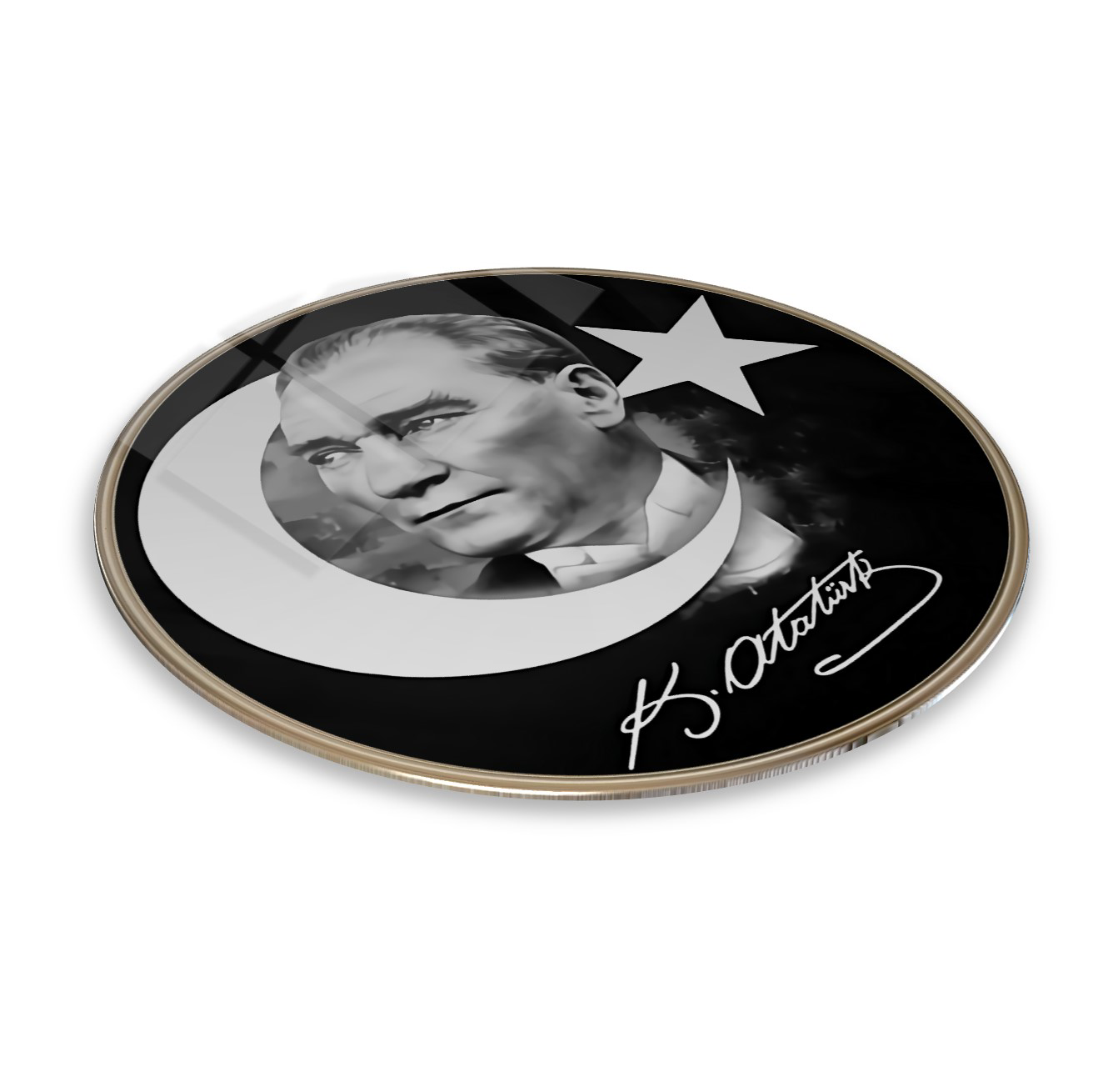 Atatürk Yuvarlak Cam Tablo | Hediyelik, Dekoratif, Ofis, Mutfak Atatürk Yuvarlak Cam Tablo | Hediyelik, Dekoratif, Ofis, Mutfak