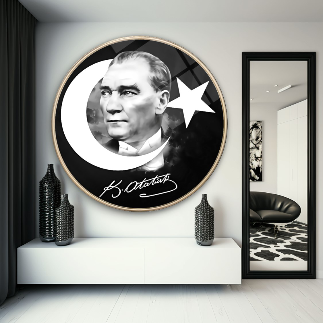 Atatürk Yuvarlak Cam Tablo | Hediyelik, Dekoratif, Ofis, Mutfak Atatürk Yuvarlak Cam Tablo | Hediyelik, Dekoratif, Ofis, Mutfak