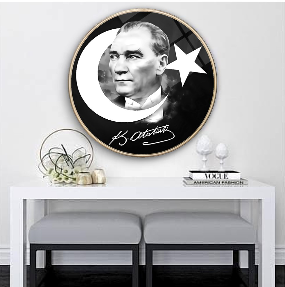 Atatürk Yuvarlak Cam Tablo | Hediyelik, Dekoratif, Ofis, Mutfak Atatürk Yuvarlak Cam Tablo | Hediyelik, Dekoratif, Ofis, Mutfak