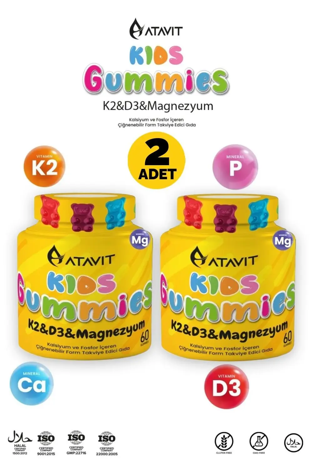 Atavit Kids D3 K2 Magnezyum 60 Gummies 2 Adet