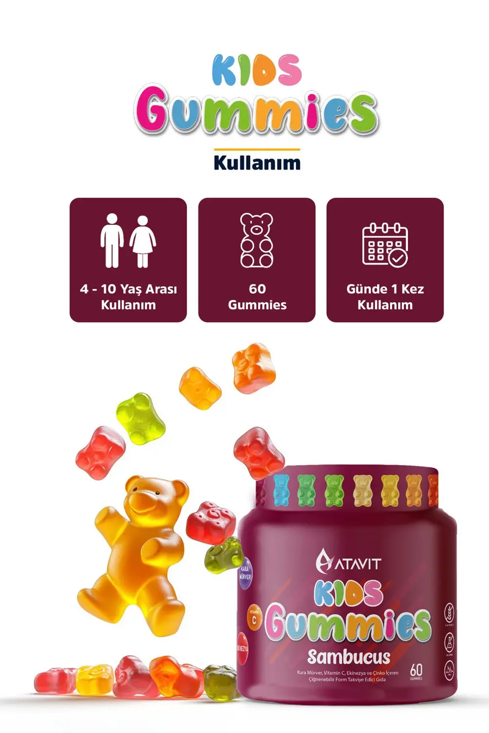 Atavıt Kıds Sambucus (Kara Mürver ) Gummıes 60 Adet
