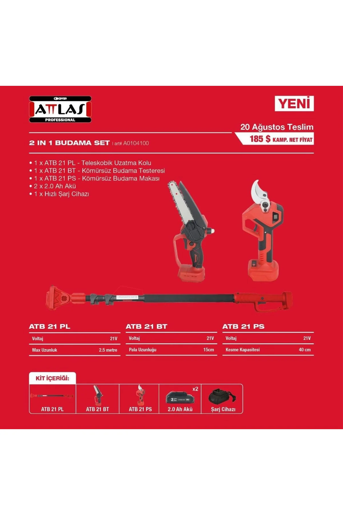 Atb 21 3'lü Bahçe Seti (Teleskobik Sap + Budama Testeresi + Budama Makası) A0104100