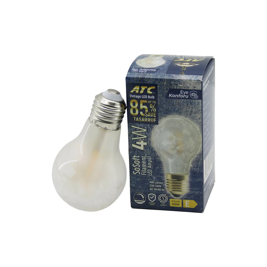 ATC-A60-SS Vintage Sosoft Filament 4W Led Ampul Lamba E27 Kırılmaz Plastik Cam 400 Lümen 2200K 25.000 Saat