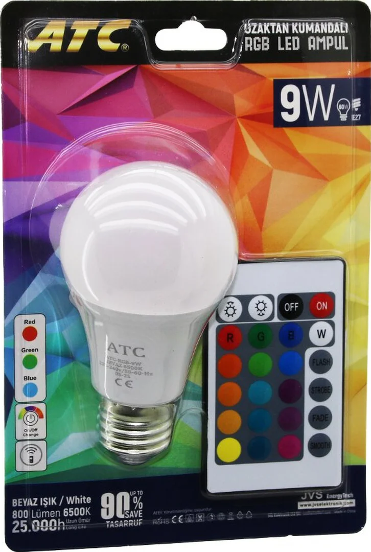Atc-rgb-9w Kumandalı 9w 60w Rgb 16-renkli Led Ampul E27 800 Lümen