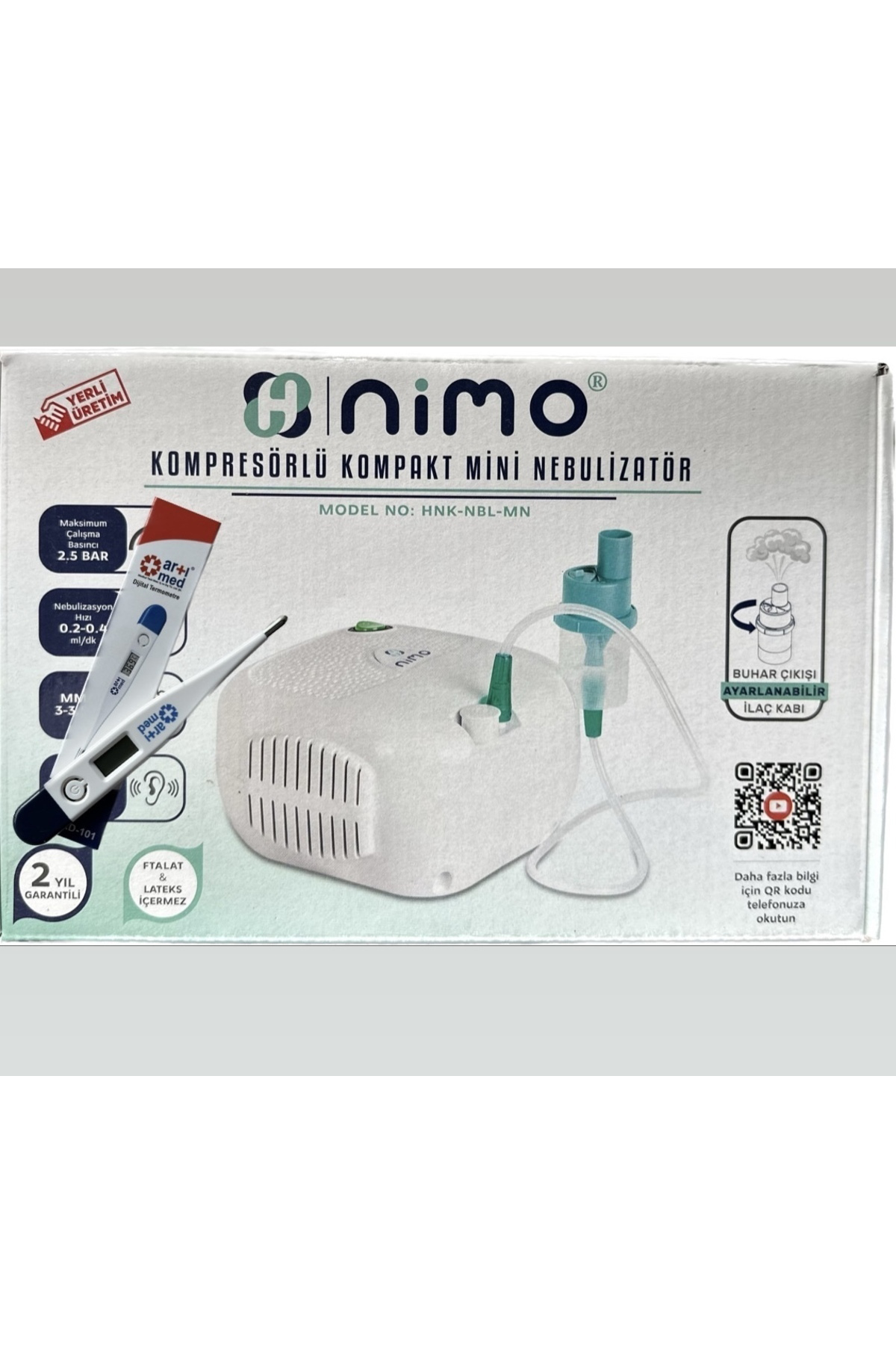 Ateş Ölçer Hediyeli Kompresörlü Compact Mini Nebülizatör (HNK-NBL