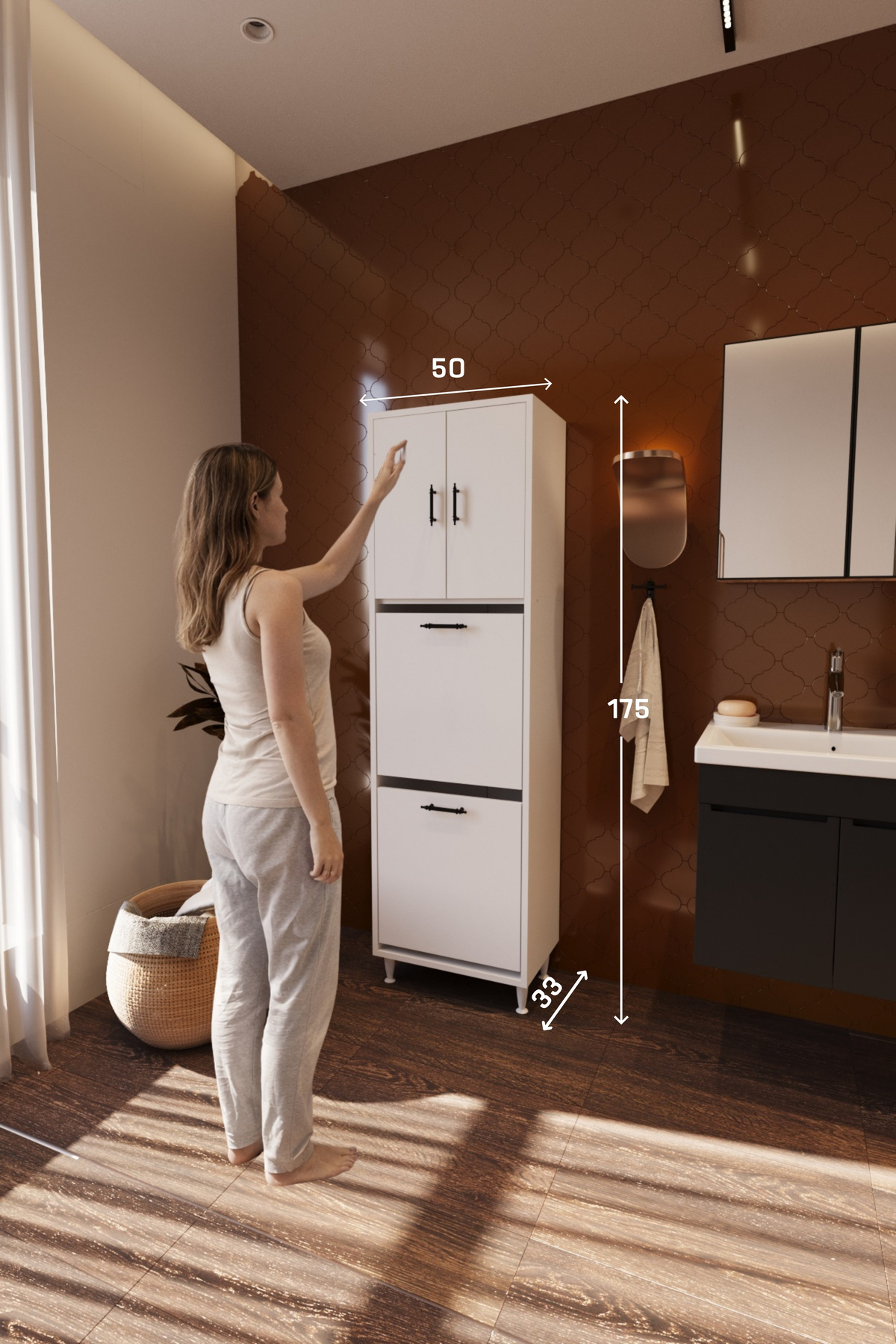 Atlas İki Sepetli Renkli Beyaz Çamaşır Sepetli Çok Amaçlı Banyo D