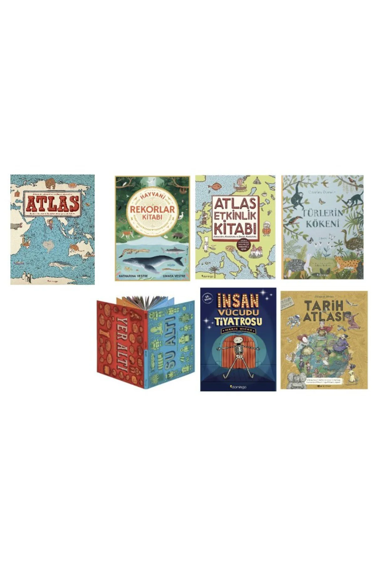 atlas+hayvani rekorlar kitabi+atlas etkinlik kitabi+turlerin kokeni+yeralti sualti+insan vucudu tiy