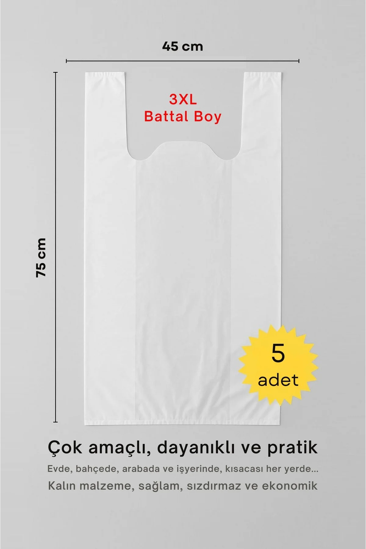Atlet Poşet 45x75 Cm Battal Boy 5 Adet Kalın Sağlam Çok Amaçlı Ta
